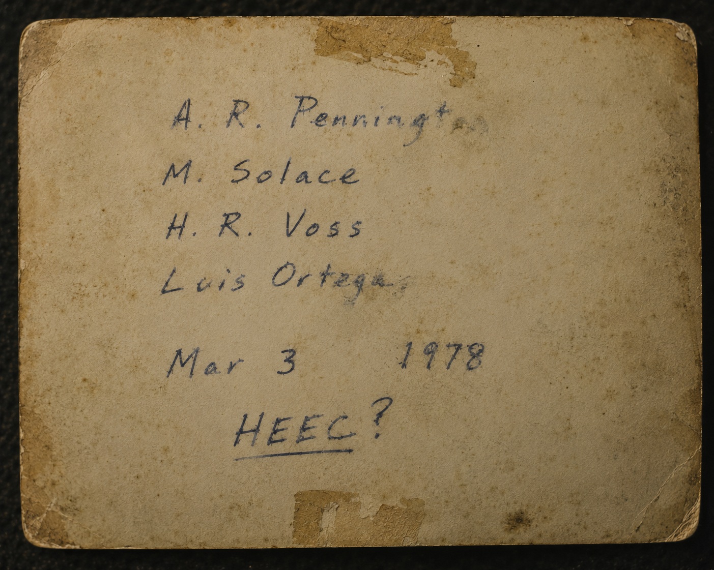 Recovered HEEC Photograph Reverse Side
